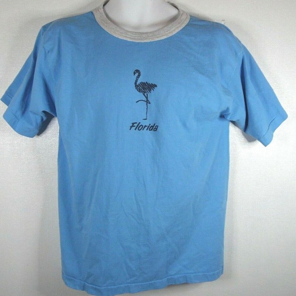Florida Flamingo Tshirt Mens L Baby Blue Single Stitch American Apparel Ringer